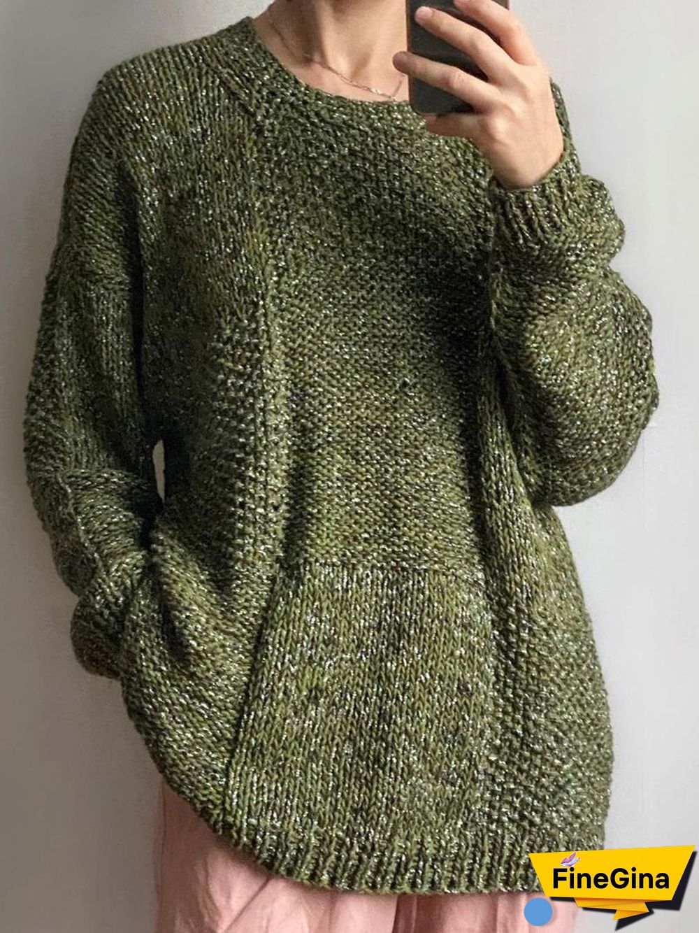Women Vacation Winter Polyester Mid-weight Vintage Long sleeve Loose Crew Neck Sweater