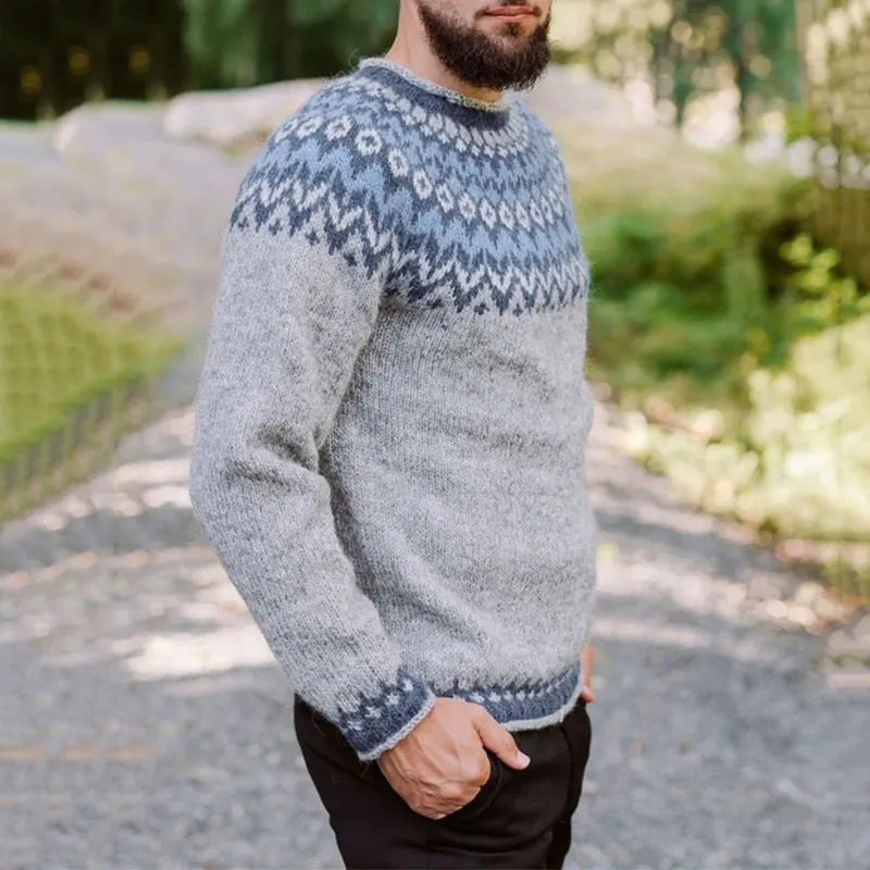 Vintage Askegr&aring; Knit Jacquard Crew Neck Sweater（Unisex）
