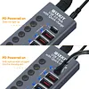 USB Hub, Aluminum 10-Port USB 3.0 Hub With 10 USB 3.0 Data Transfer Ports, USB Splitter With Individual Switch And 60W (12V/5A) Power Adapter