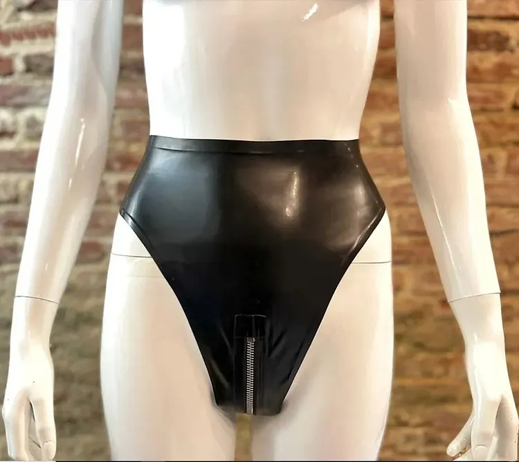 Women Latex panties​ Black High-Waisted
