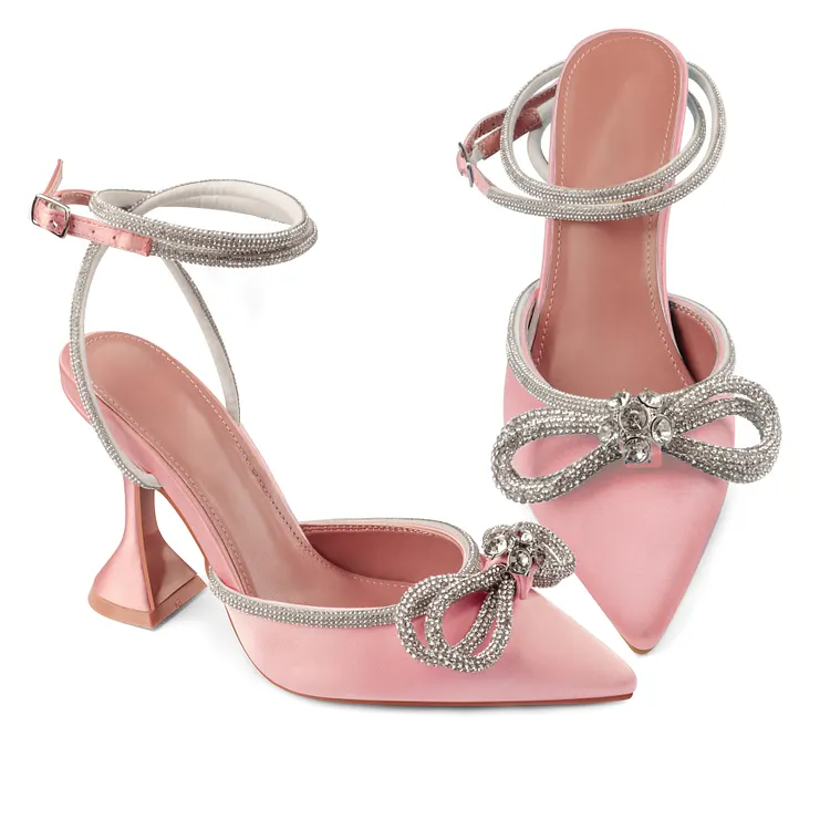 95mm Women Bowknot Clear Heels Crystal Slingback Sandals Lace-up Shoes for Party Dating VOCOSI VOCOSI