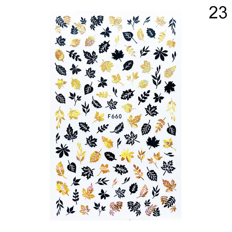 1 Sheet Leaves Geometry 3D Nail Art Stickers Sliders Mandala Flowers Leaf Adhesive Nail Decals Foil Decoration Manicuring Wrap