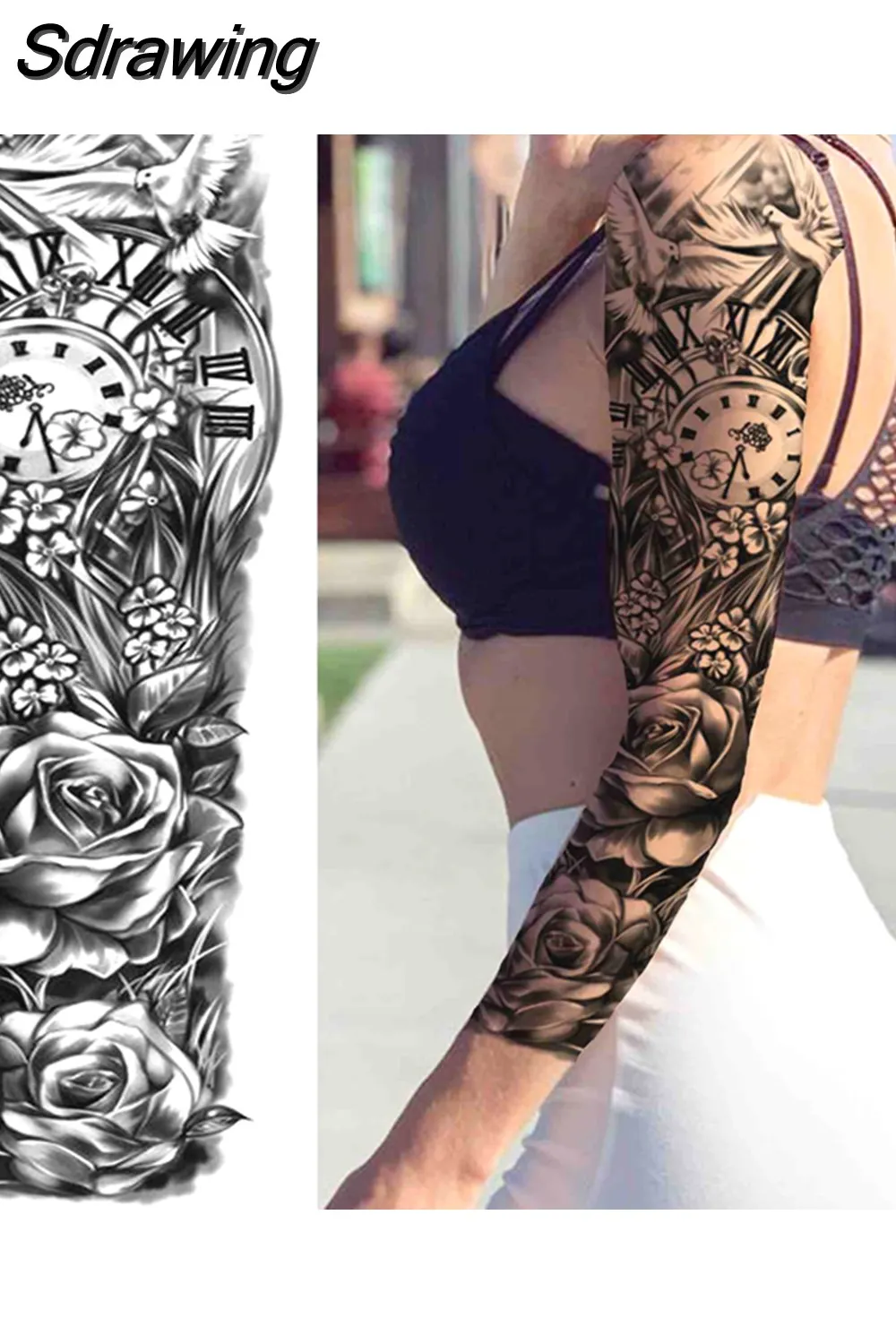 Sdrawing Arm Temporary Tattoos Sleeve For Men Women Realistic Fake Tatoos Warrior Lion Tiger Flower Tatoo Sticker Black Totem Maori 507-1
