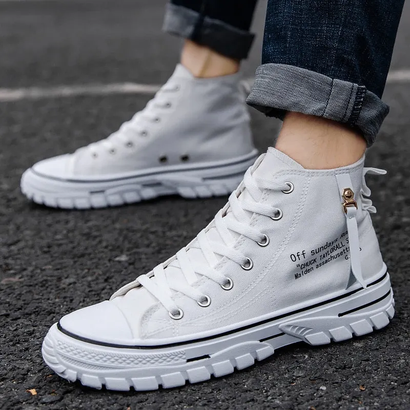 Fashion Men's Canvas Shoes High Top Flat Shoes for Men Blue Black Sneakers Board Shoes Espadrilles Canvas Sneakers Sneakers Men