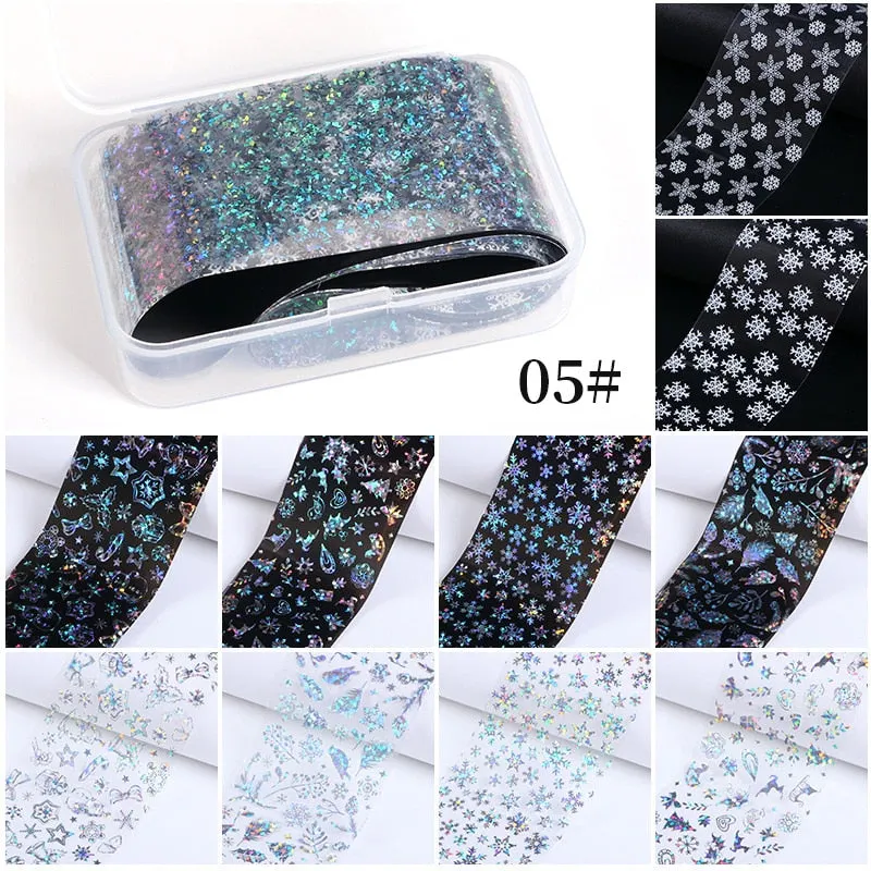 10Pcs/Bag Nail Art Transfer Foil Sticker Abstract Image Blue French Tip Wraps Adhesive Decals Nails Decoration Accessories-Nail Inspo