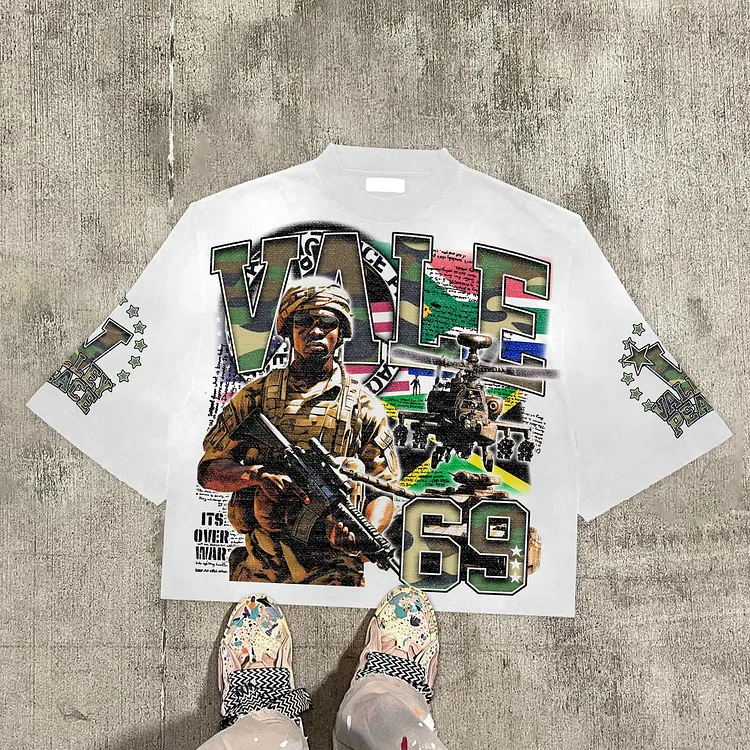 Vintage Warzone 69 Peace Graphic 100% Cotton T-Shirt Cropped Tee