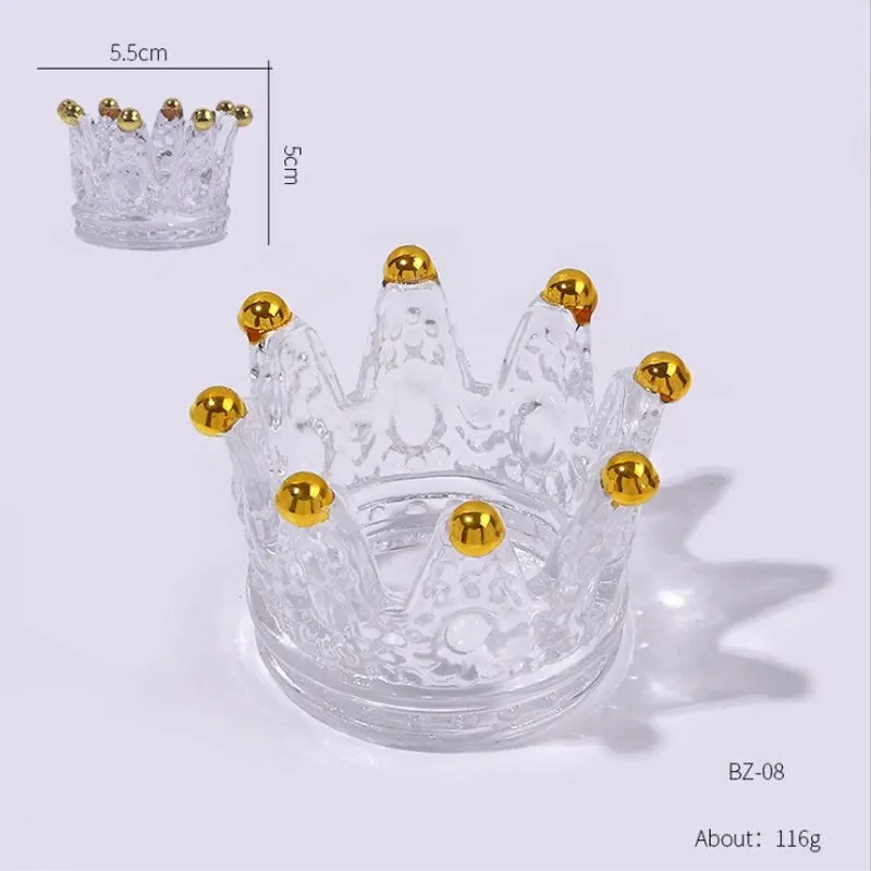 Nail Clear Crystal Glass Bowl Crown Molding Acrylic Powder Container Nail Manicure Color Palette Nail Salon Professional Tools