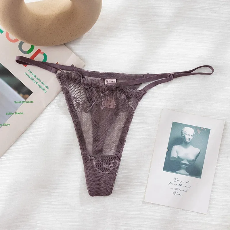 European Style Thong Sexy Lace Panties Fashion Hollow Out Comfort T-String Low Waist Seamless Underpants Female Sexy Lingerie