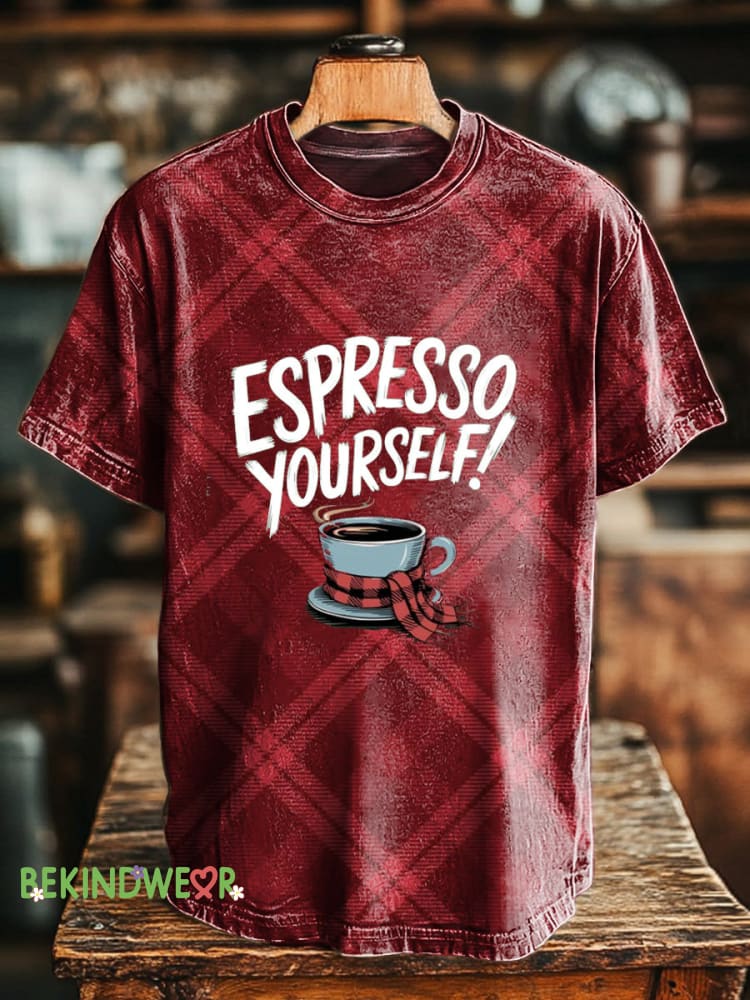 Espresso Yourself Mental Health Issues Checkered Printed Unisex Men&rsquo;s Women&rsquo;s Casual Round Neck Short Sleeve T-Shirt