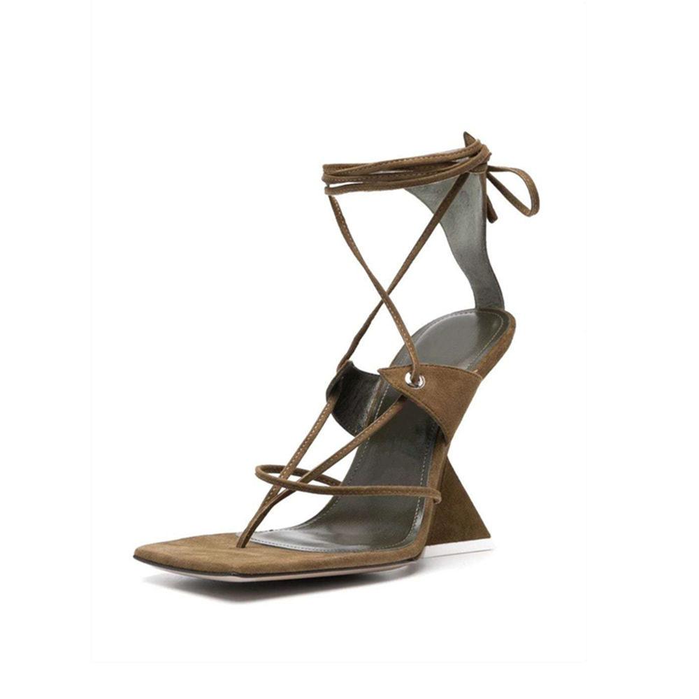 GOOSHOE Irregular High Heel Wrapped Lace Up Toe Sandals For Women's Shoes