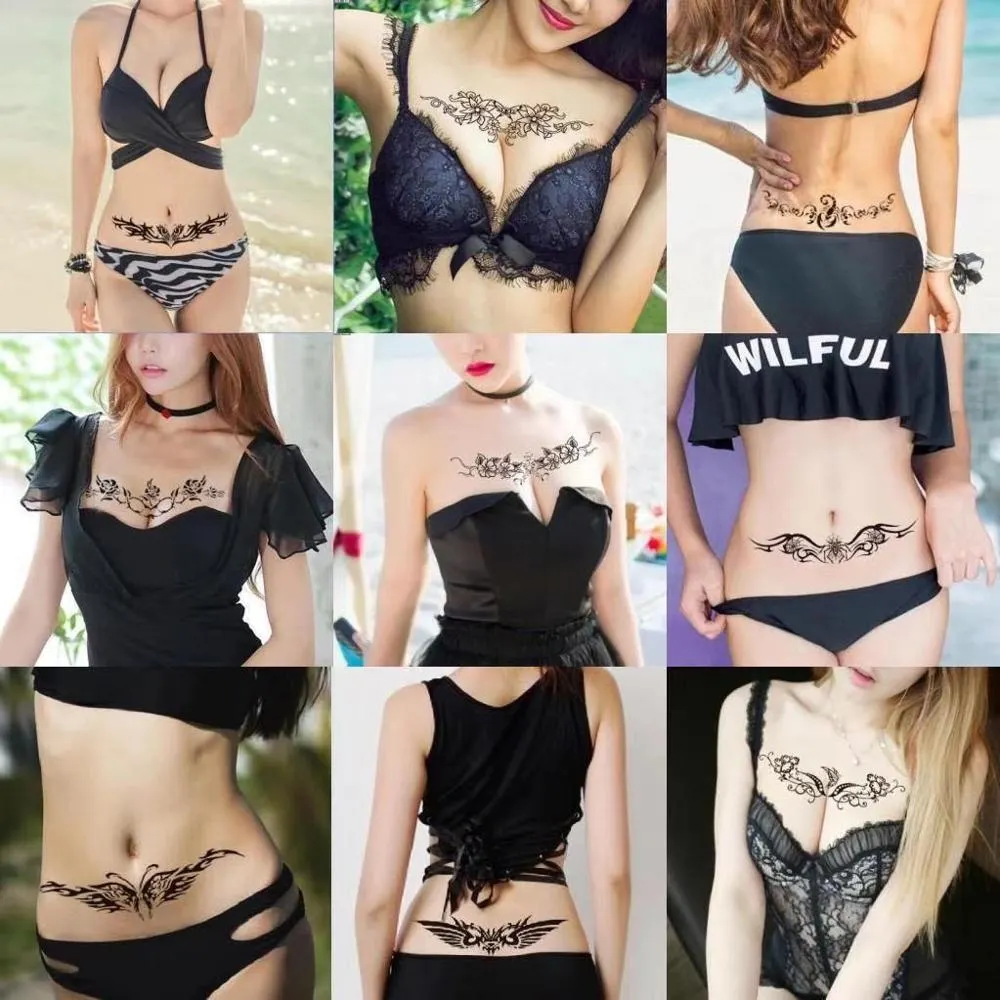 18 Sheets Hot sale 2020 Black Butterfly Flower Tattoo Design Temporary Tribal Body Fake Tattoo Sticker Arm Leg Belly Waterproof