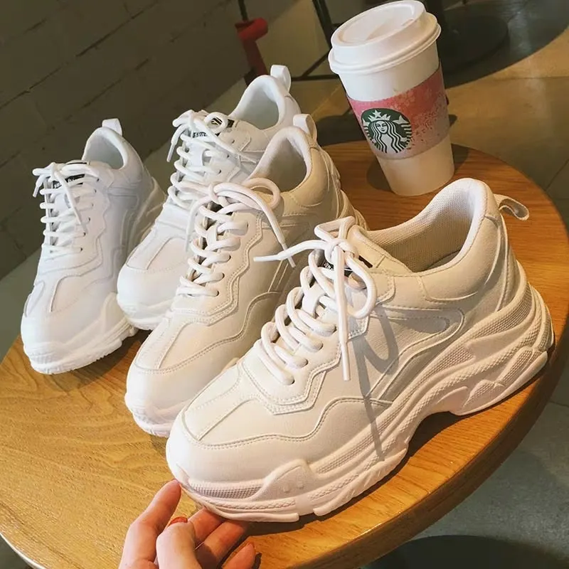 White Women Shoes New Lace-Up Chunky Sneakers for Women Vulcanize Shoes Casual Fashion Warm Dad Shoes Platform Sneakers Basket