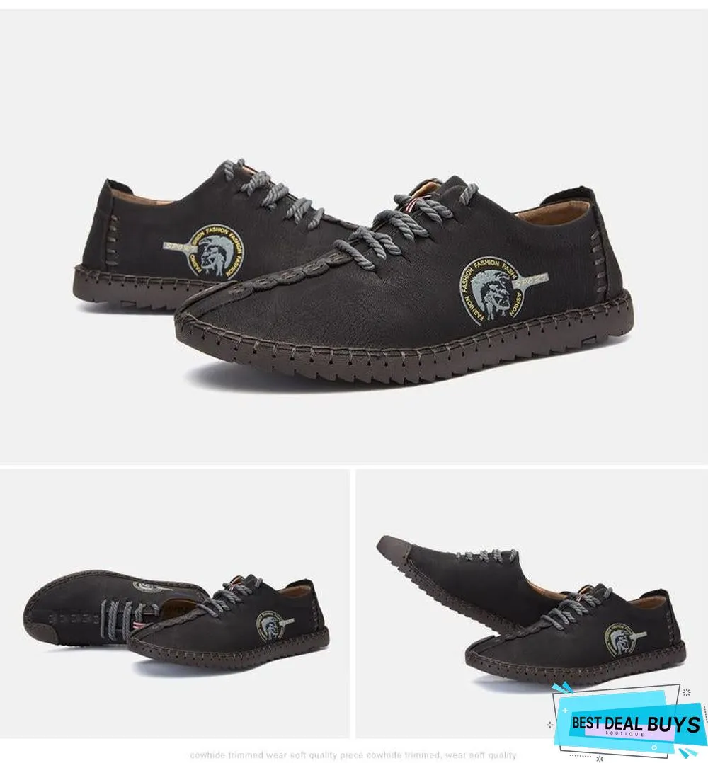 Men's Comfortable Casual Loafers Shoes Split Leather Flats Moccasins Shoes