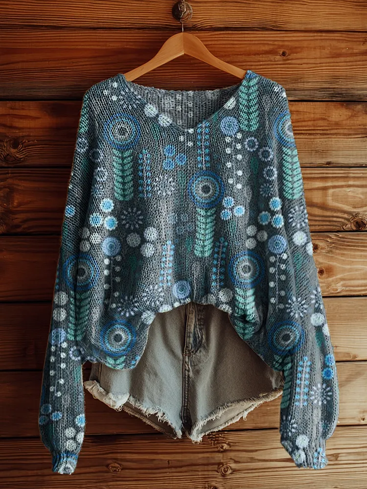 Women's Vintage Floral Tattoo Pattern Art Print Casual Pullover Sweater