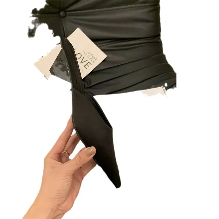 Churchf Churchf Drag Slippers Low Heel Back Half Drag Summer 2024 New Baotou Cat With Casual Leopard Print Slippers