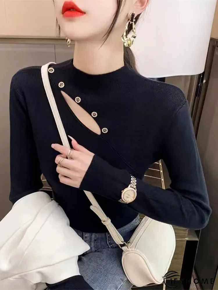 Women's Acrylic Mock-Neck Full Sleeves Solid Pattern Sweater | IFYHOME