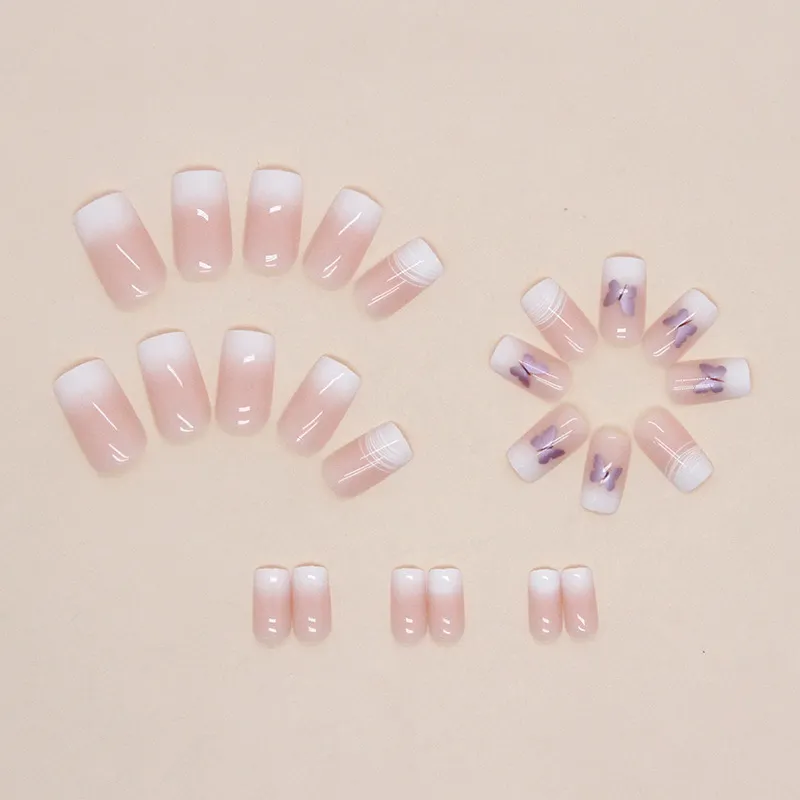 Churchf Churchf Desire Gradient White Line Beauty A Purple Aurora Butterfly Fake Nails Ins Wind Fashion Wear A
