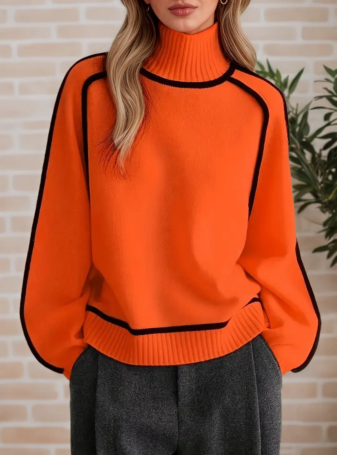 Athvotar Athvotar Autumn And Winter Half-High Three-Dimensional Stripe Thin Leisure Loose Knitted Knitted Jersey Languid Sweater