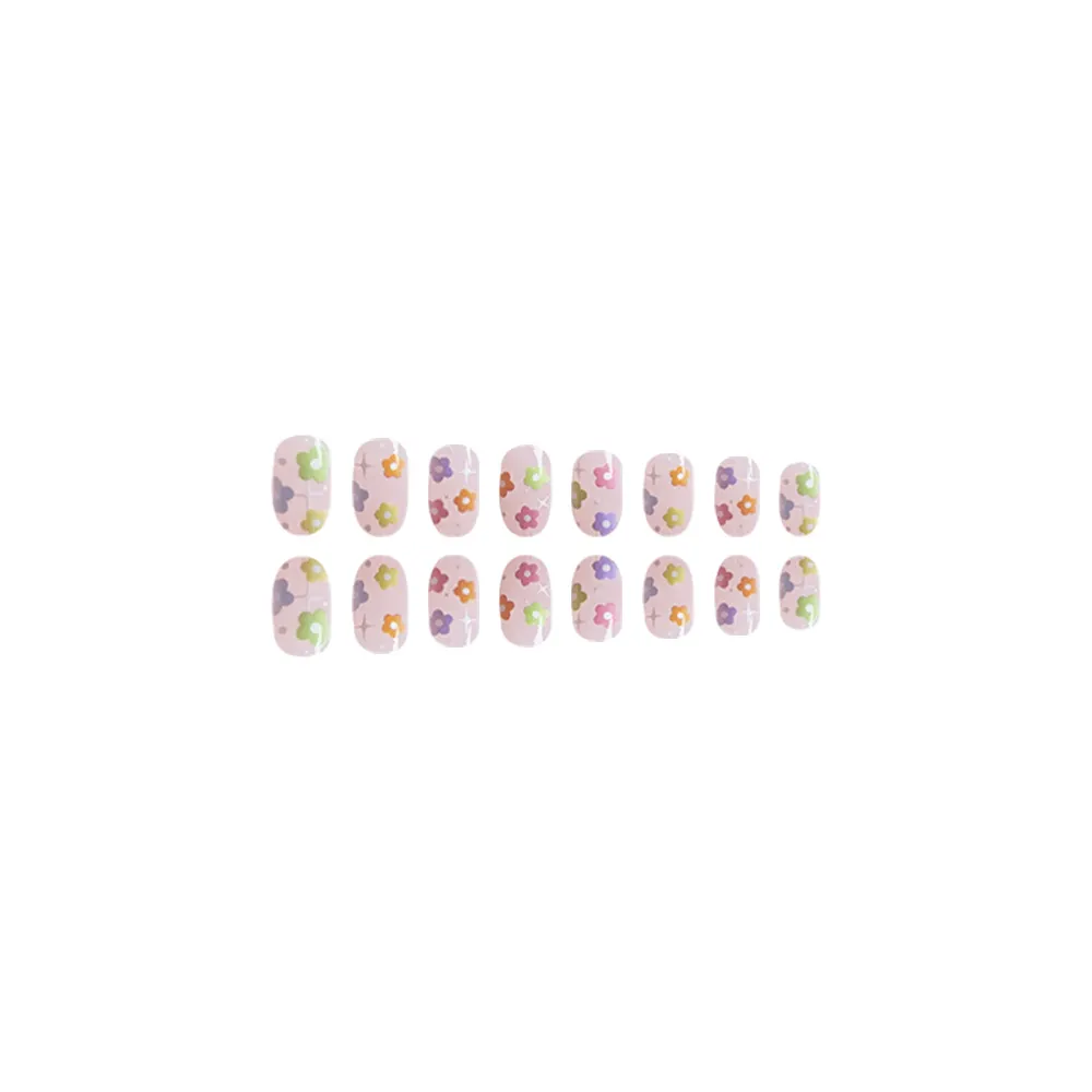 Churchf Churchf Lovely Floral Girl Short Elliptical Oval Nail Piece Wearable Removable Fake Nails