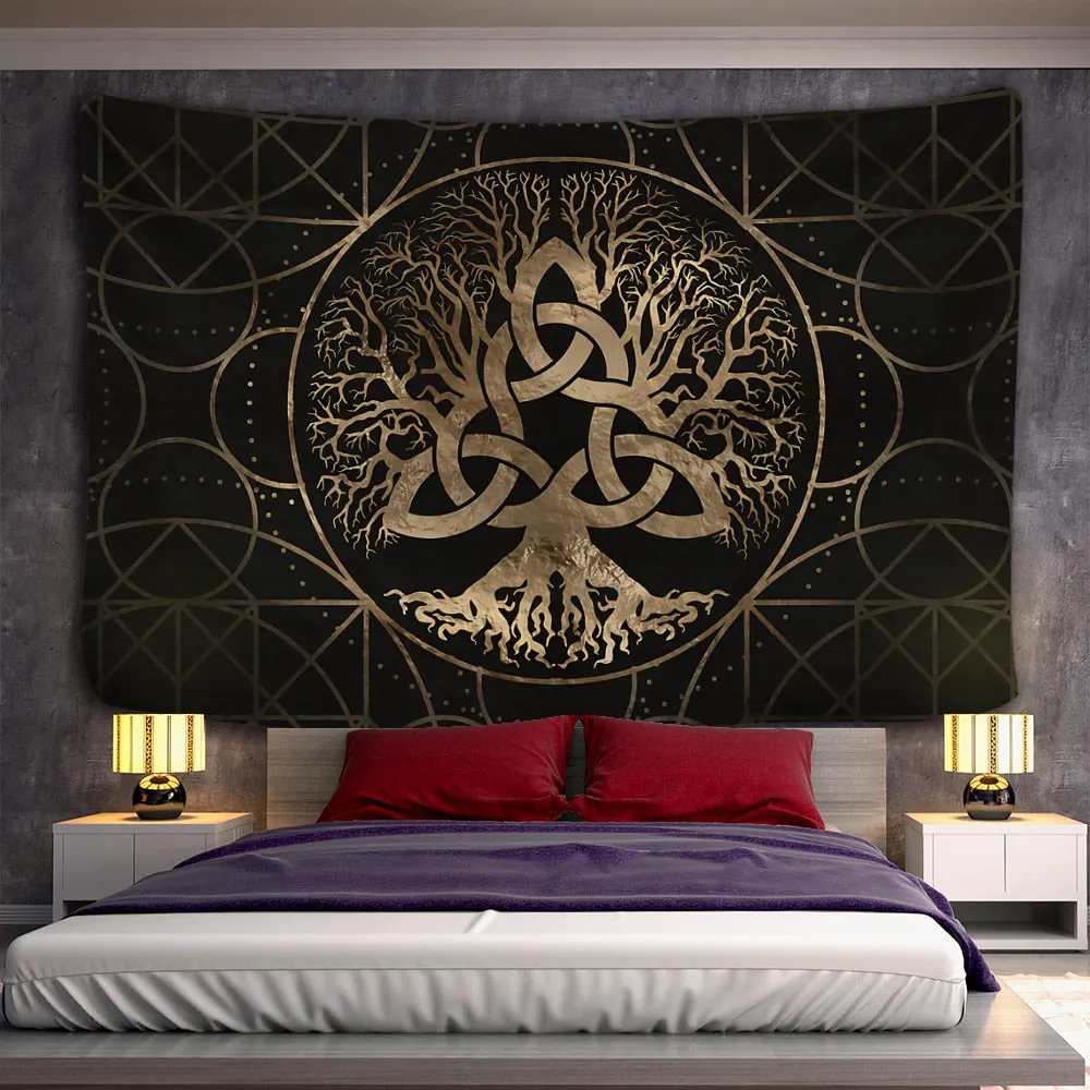 Tree of life Mushroom Forest Tapestry Wall Hanging Fairy Tale Castle Skeleton Bohemian Psychedelic Home Dormitory Dream Decor