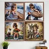 4 PCS Girl - Full Embroidery 2 Strands 14CT Stamped Cross Stitch - 40*40CM