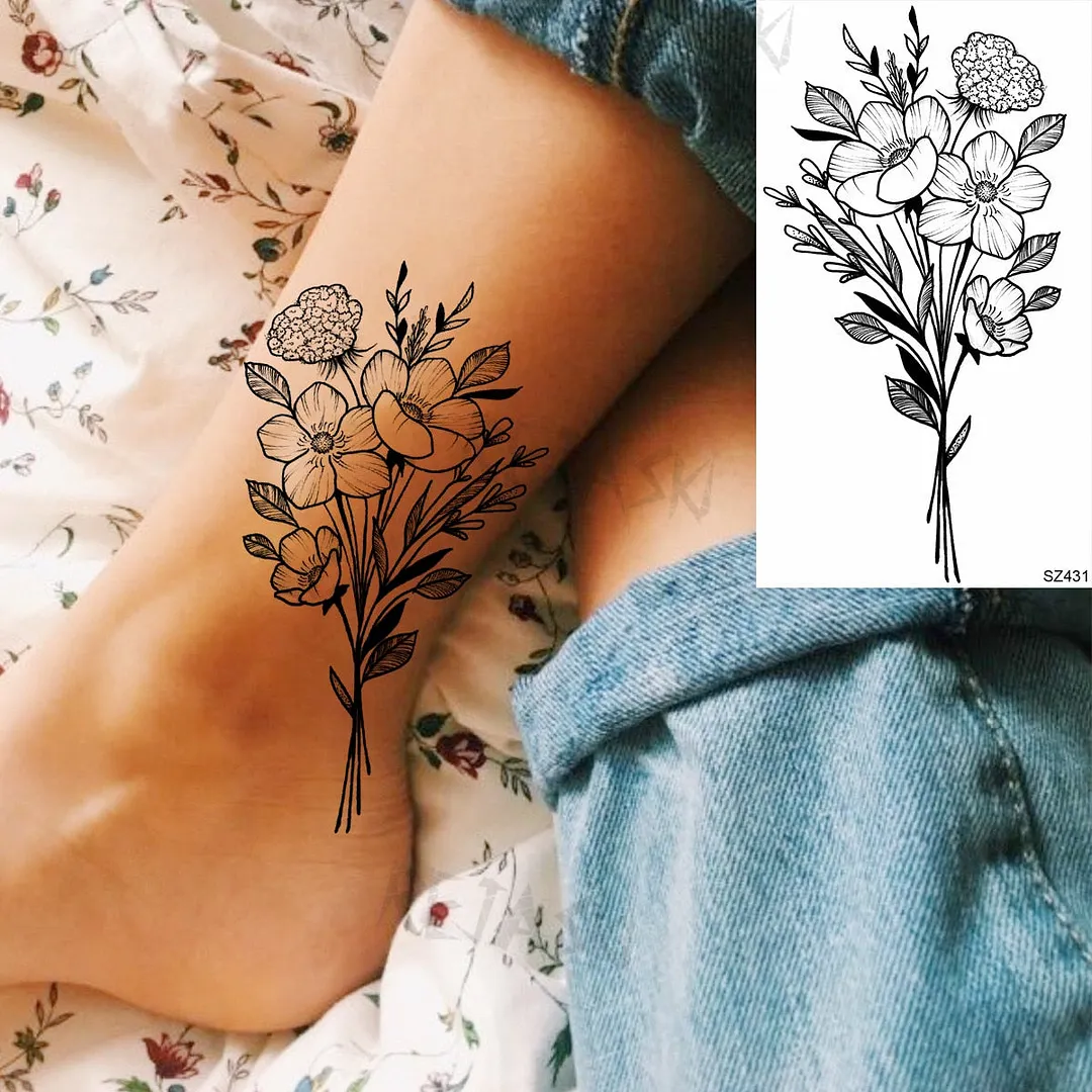 Small Henna Lotus Sexy Back Temporary Tattoos For Women Adult Feather Dandelion Fake Tattoo Body Art Waterproof Tatoos Sticker