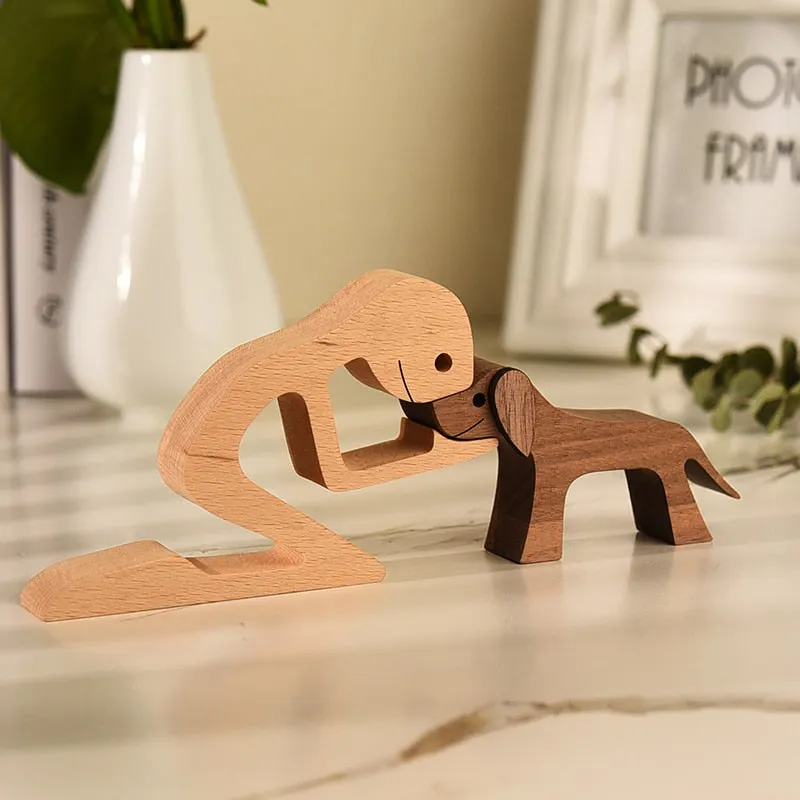 Family Puppy Wood Dog Craft Figurine Desktop Table Ornament Carving Model Creative Home Office Decoration Love Pet sculpture 515-1