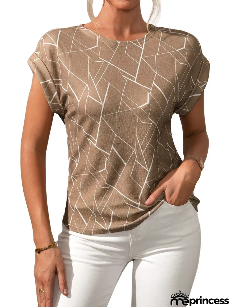 Women's Geometric Print Short Sleeve Blouse