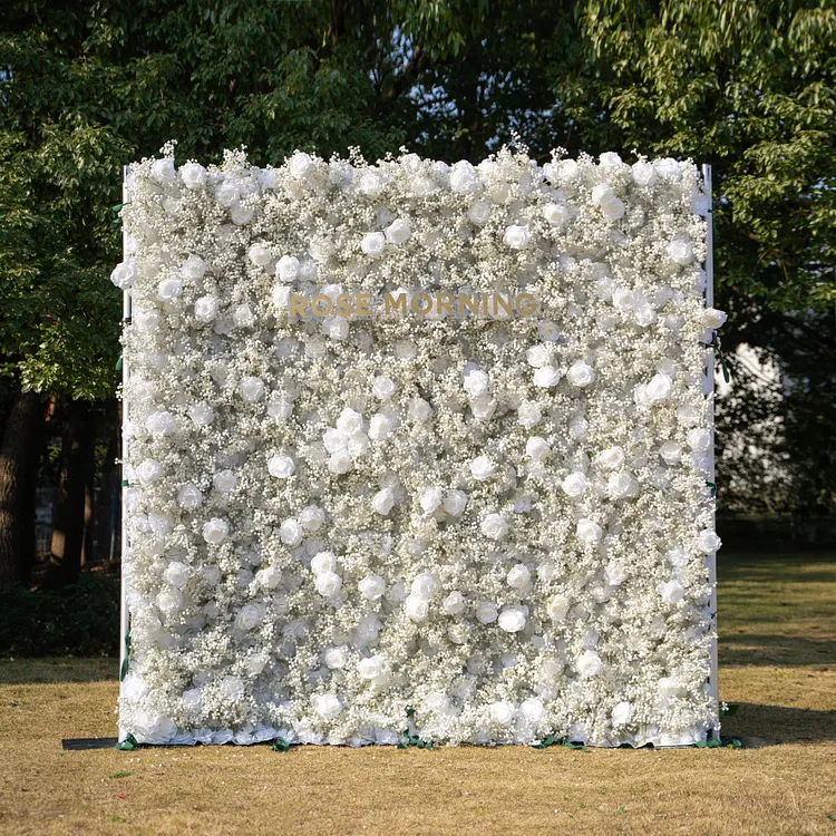 5D White Fabric Artificial Rolling Up Curtain Flower Wall