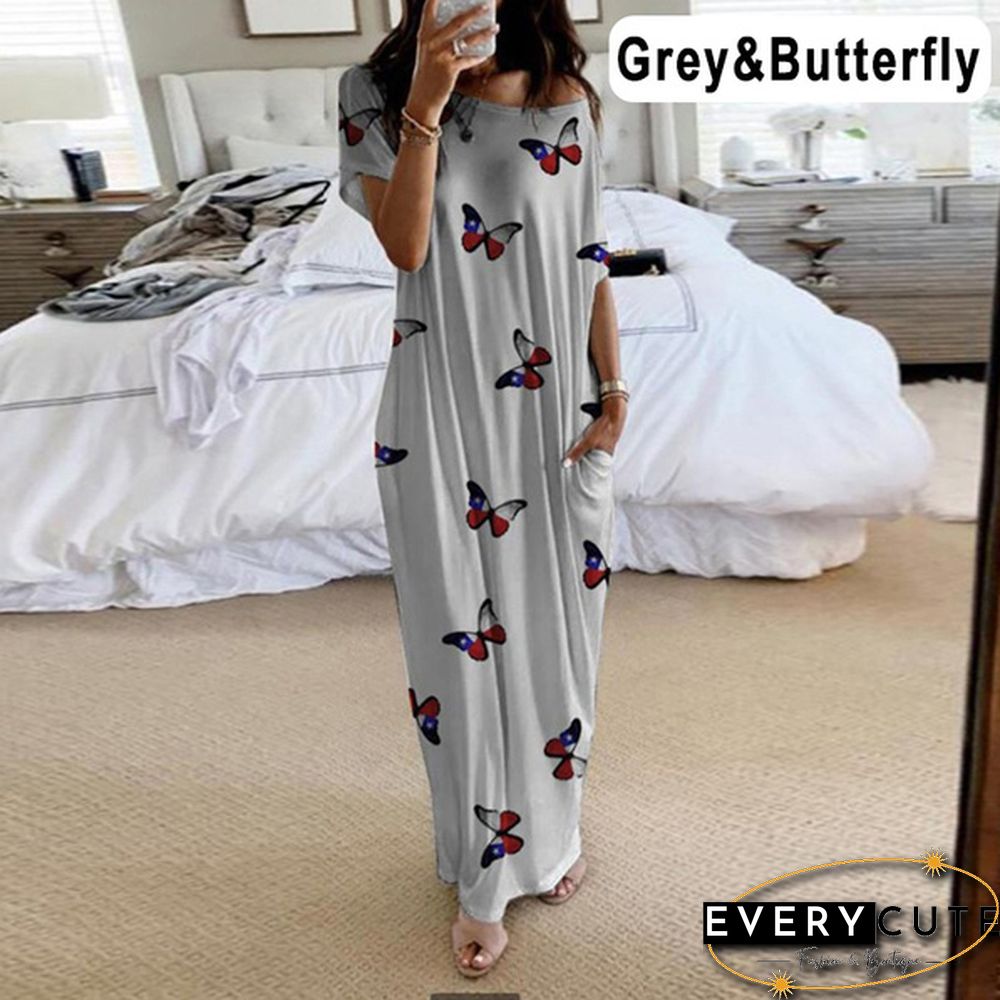 Plus Size Xs-5Xl Women Loose Casual Short Sleeve Moon Stars Print Maxi Dress Home Clothes Soft Long Dresses Homeware Vestidos Casuales