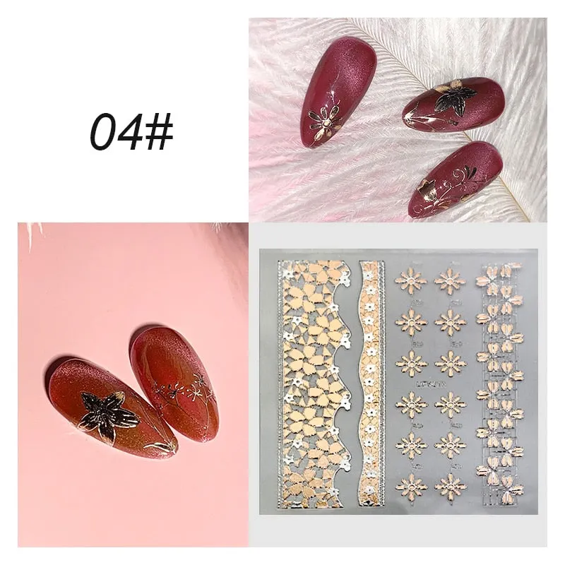 3D Flower Lace Nail Stickers iridescent Bronzing Floral Leaf Transfer Stickers For Nails Manicuring Accessories