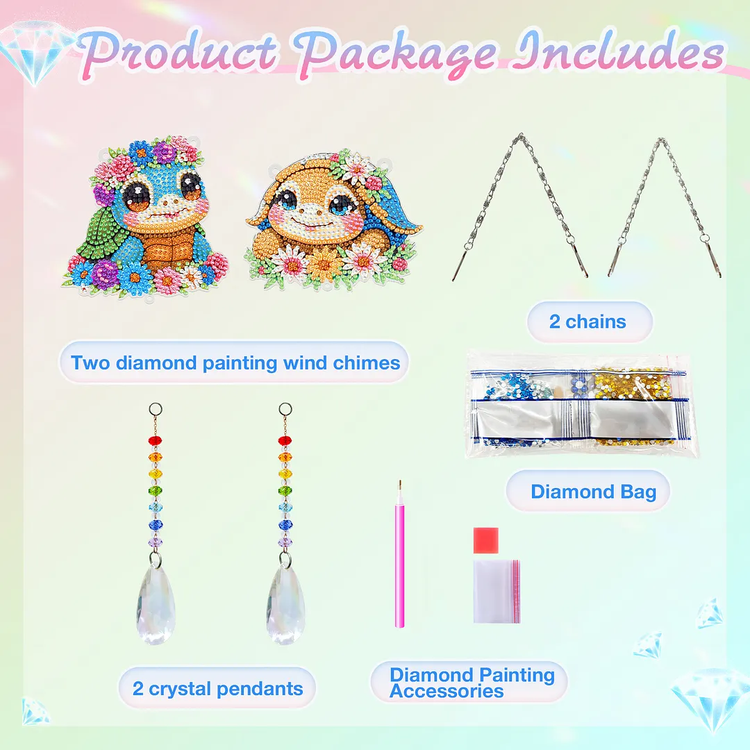 2Pcs Turtle DIY Double-Sided Diamond Painting Hanging Kits Diamond Painting Suncatcher Craft Kit for Home Garden Wall Decor Gift