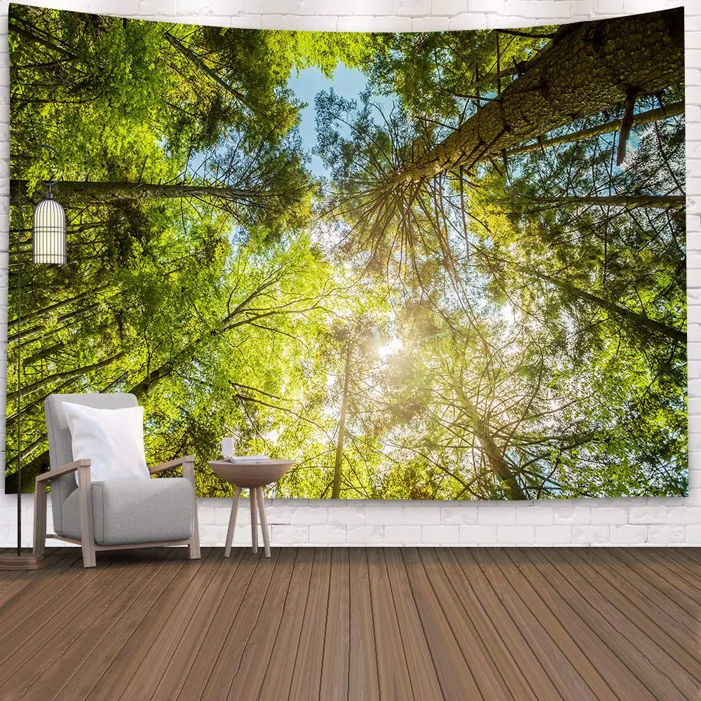 Natural 3D Waterfall Tapestry Beach Towel Landscape Primeval Forest Stream Printing Wall Carpet Yoga Mat Home Art Tapestry Decor