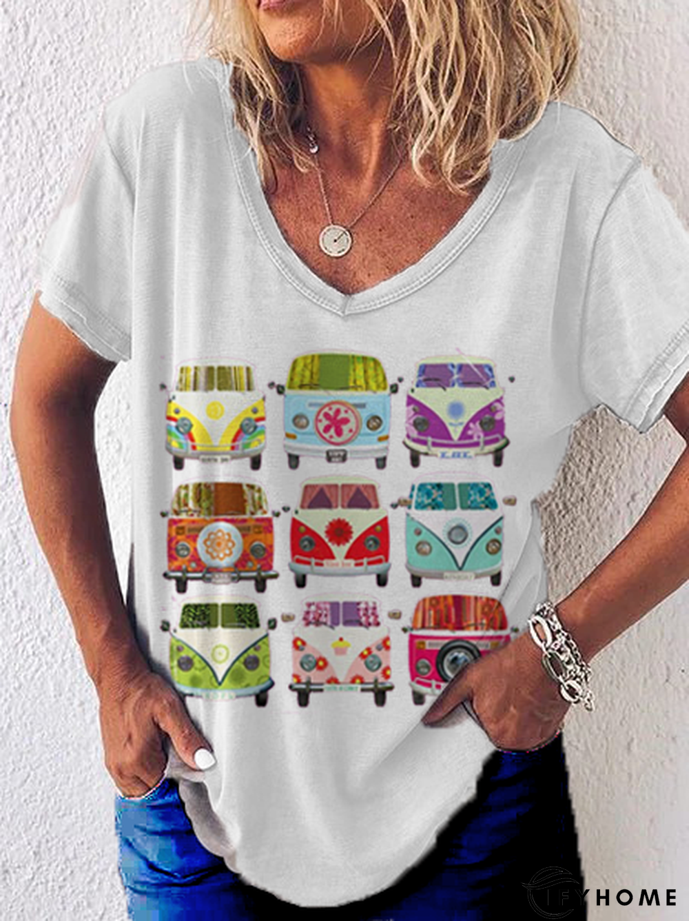 Shift V Neck Short Sleeve Car Top | IFYHOME