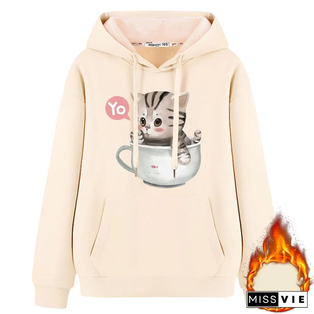 Kitty Cup Print Hoodie