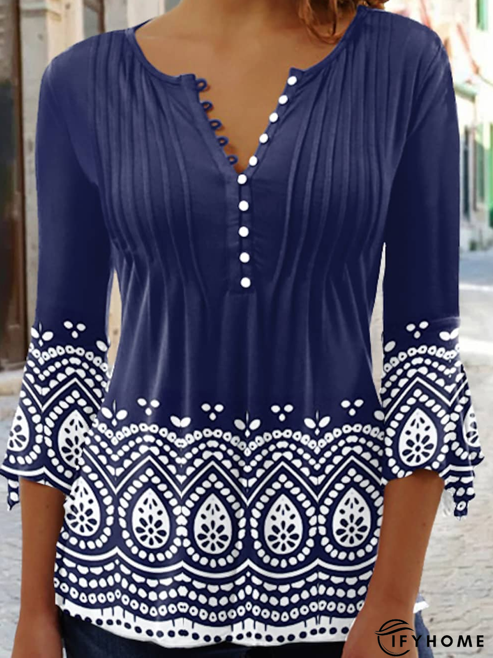 Casual Ethnic V Neck Top | IFYHOME