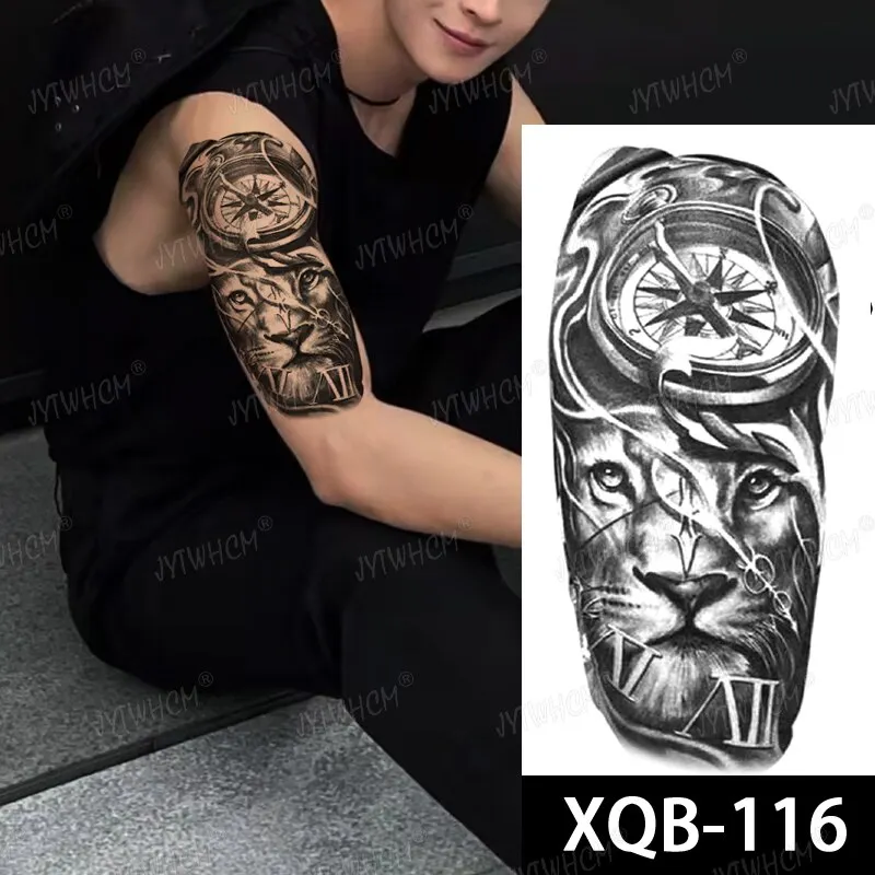 Sdrawing Hot Water Transfer Fake Tattoo Waterproof Temporary Tattoo Sticker For Men Women Wolf Arm Neck Tattoo Flash Tattoo Sleeve