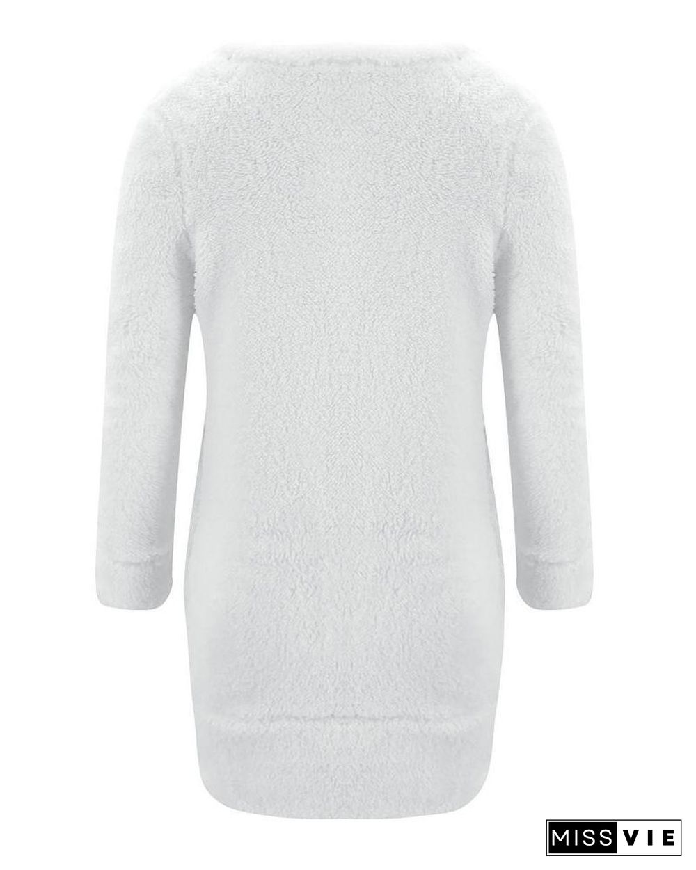 Pocket Design Plain Fluffy Dress P14086