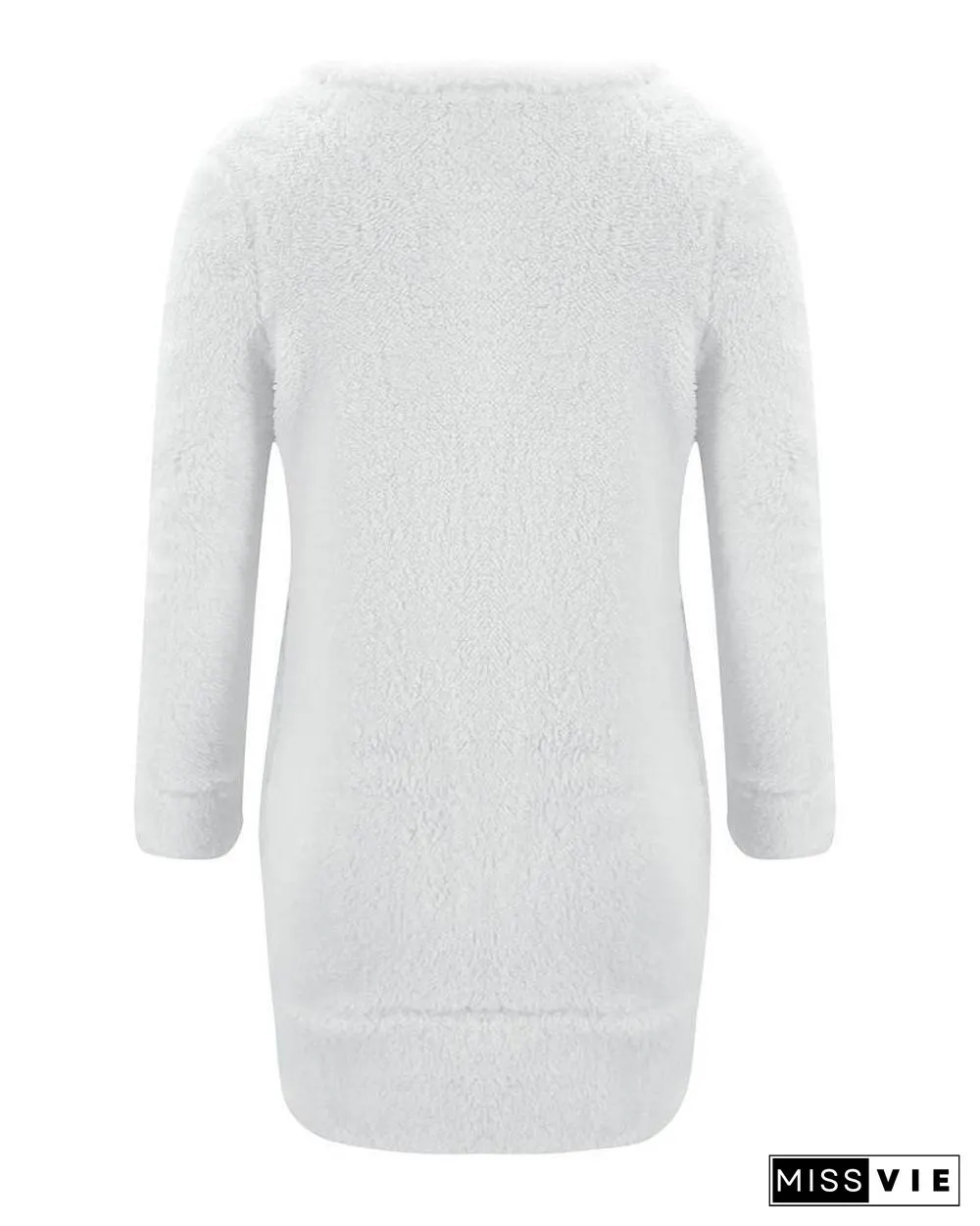 Pocket Design Plain Fluffy Dress P14086