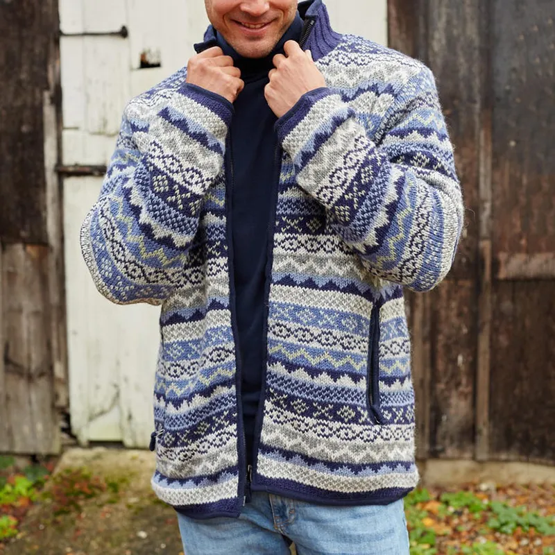 Mens Vintage Fair Isle Knitted Cardigan Sweater