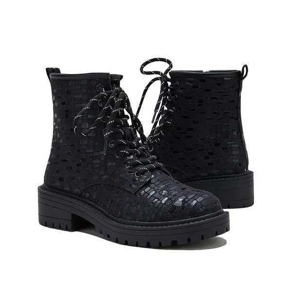 Women Sexy Sequin Lace-Up Ankle Chunky Heel Boots