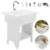 [US Local Warehouse] Freestanding Utility Sink Plastic Wash Basin w/ Washboard & Faucet Laundry Pool Laundry Tub Kit for Room Basement Garage