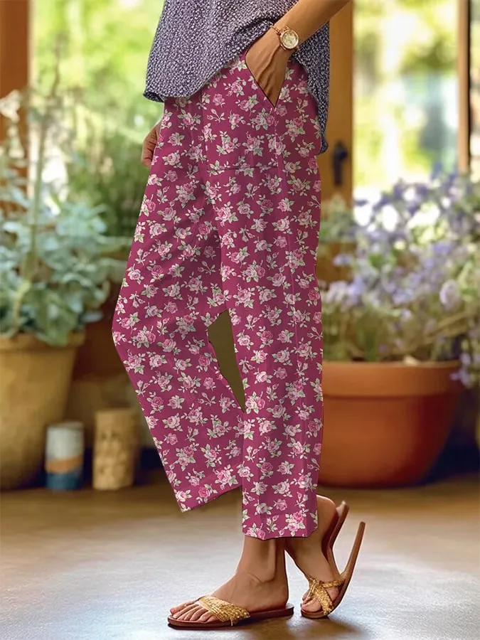 Women's Retro Floral Loose Casual Pants (With Pockets)