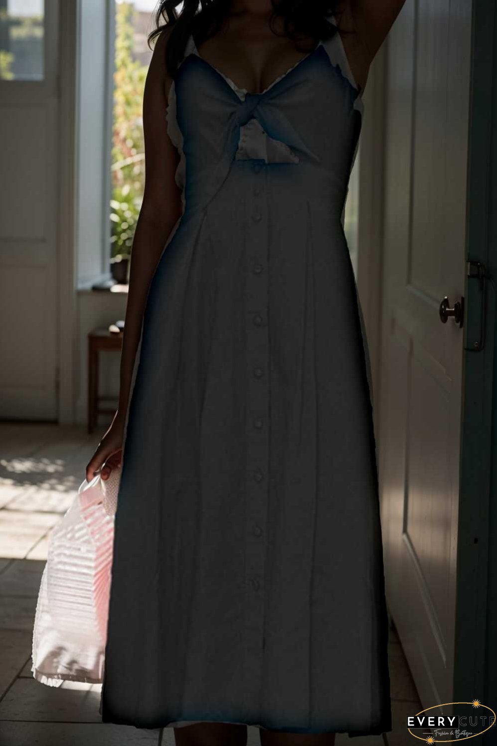 floral v neck tie spaghetti strap beach midi dress