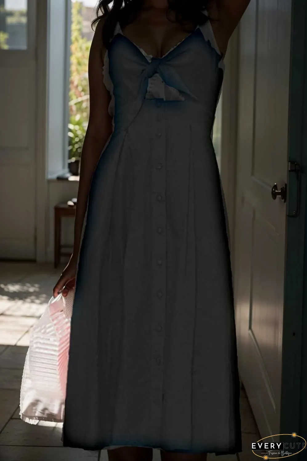 floral v neck tie spaghetti strap beach midi dress
