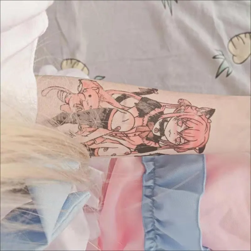 9pc/Sheets Cartoon Japanese Beautiful Girl Temporary Tattoo Stickers Female Waterproof Kids Cute Fashion Fake Tattoo Arm Tattoo
