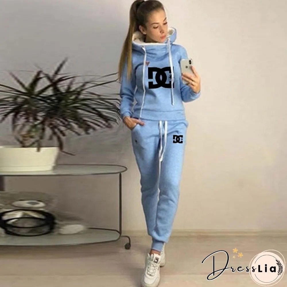 New Women Printed Tracksuit Hoodie Sweatshirt and Pant Suit Ladies Casual Outfits Set Jogging Suit