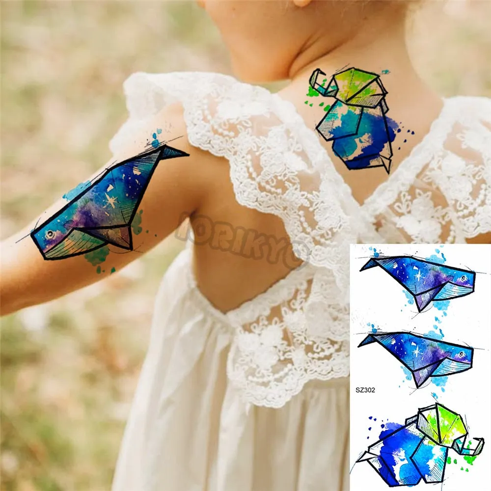 Colorful Dinosaur Temporary Tattoos For Kids Girls Rose Flower Lavender Hummingbird Fake Tattoo Sticker Forearm Neck Tatoos Show