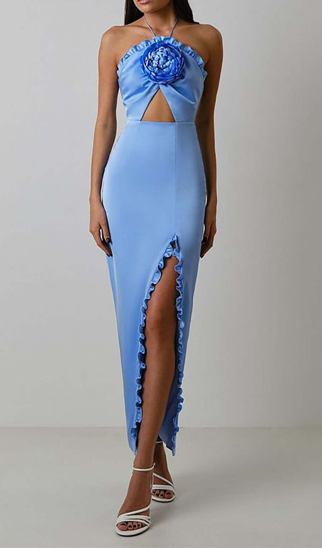 Fashionslee WomenRuffle Flower-Embellished Midi Dress In Blue