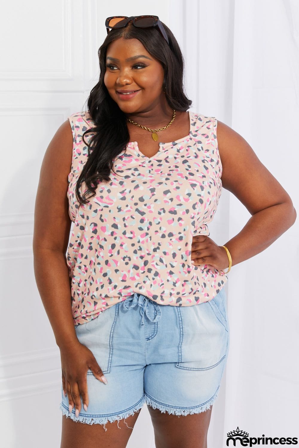 Heimish Full Size Surprise Party Printed Sleeveless Top